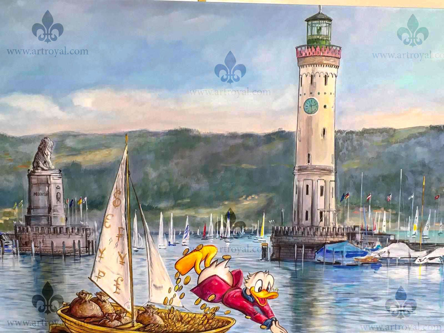 Dagobert Duck Sprung vom Segelboot