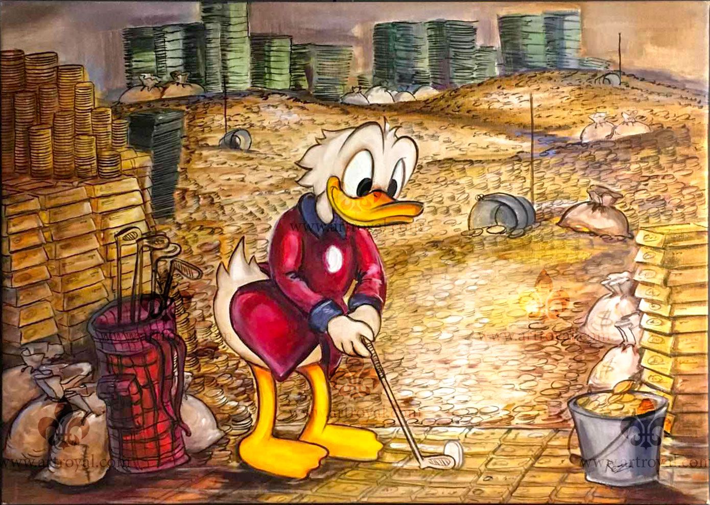 Dagobert Duck Golfen auf Goldmünzen
